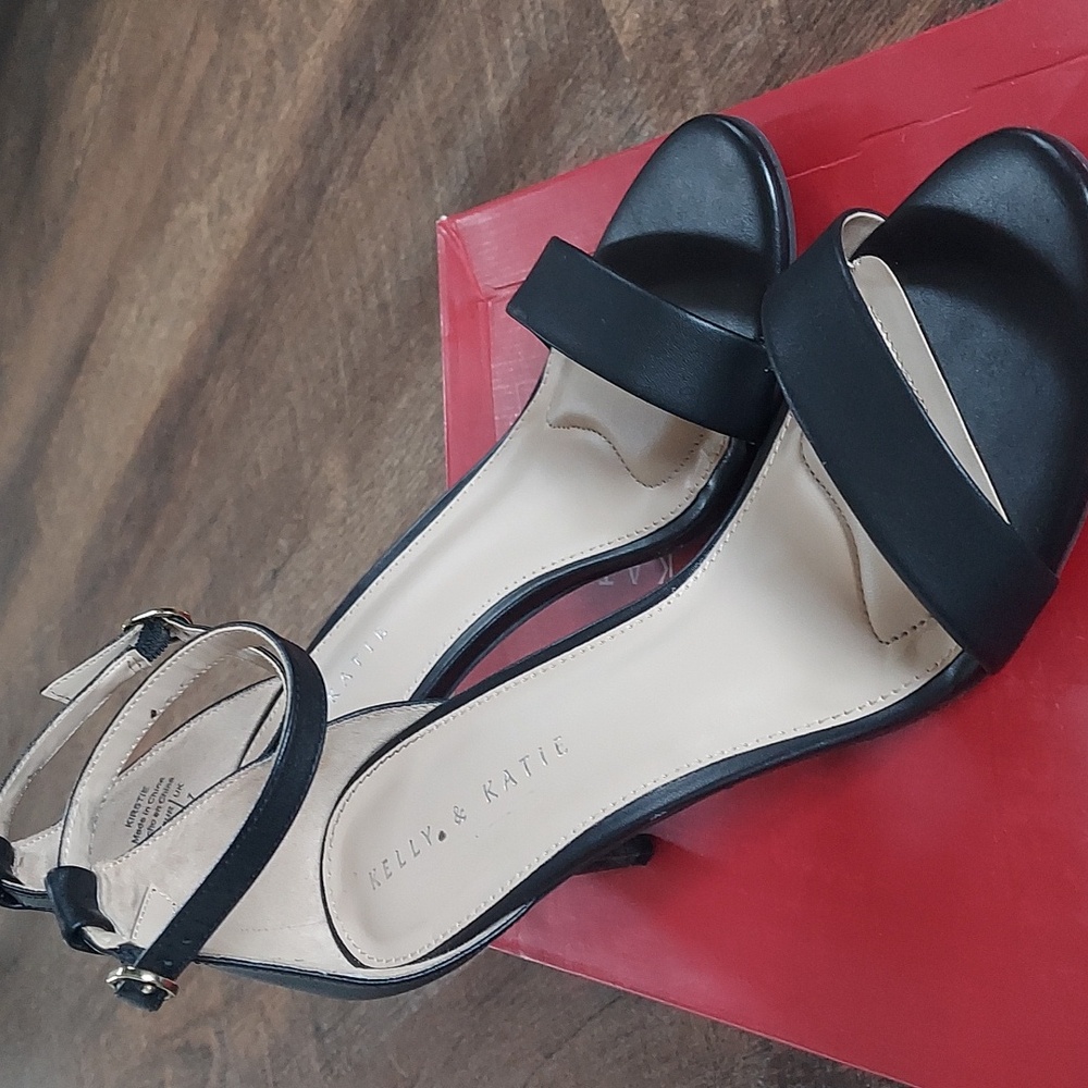 Kelly & Katie Black Ankle Strap Heels